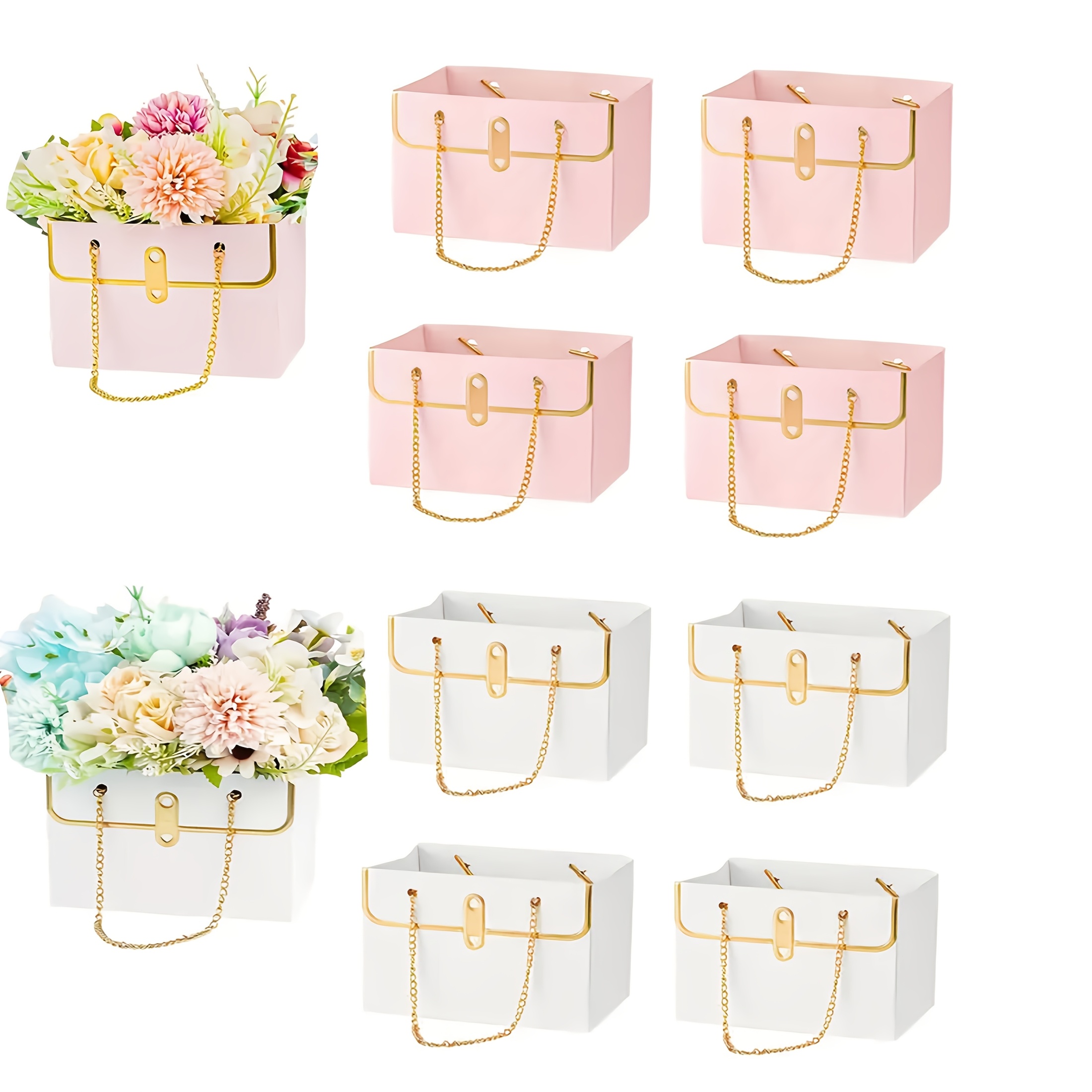 E-shop 8er-Set Blumenpapier-Geschenkboxen, Hochzeitsstrauß-Konservierungseimer, Papierverpackungsbox für Sträuße & Blumengestecke Aufbewahrungsbehälter