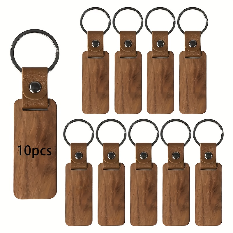 Image of 10pcs Minimalist Wood Keychain, Small Tag Pendant Chain, Wood Sign Lettering Hanging , Wooden With Leather Key Pendant, Luggage And Pet Pendant