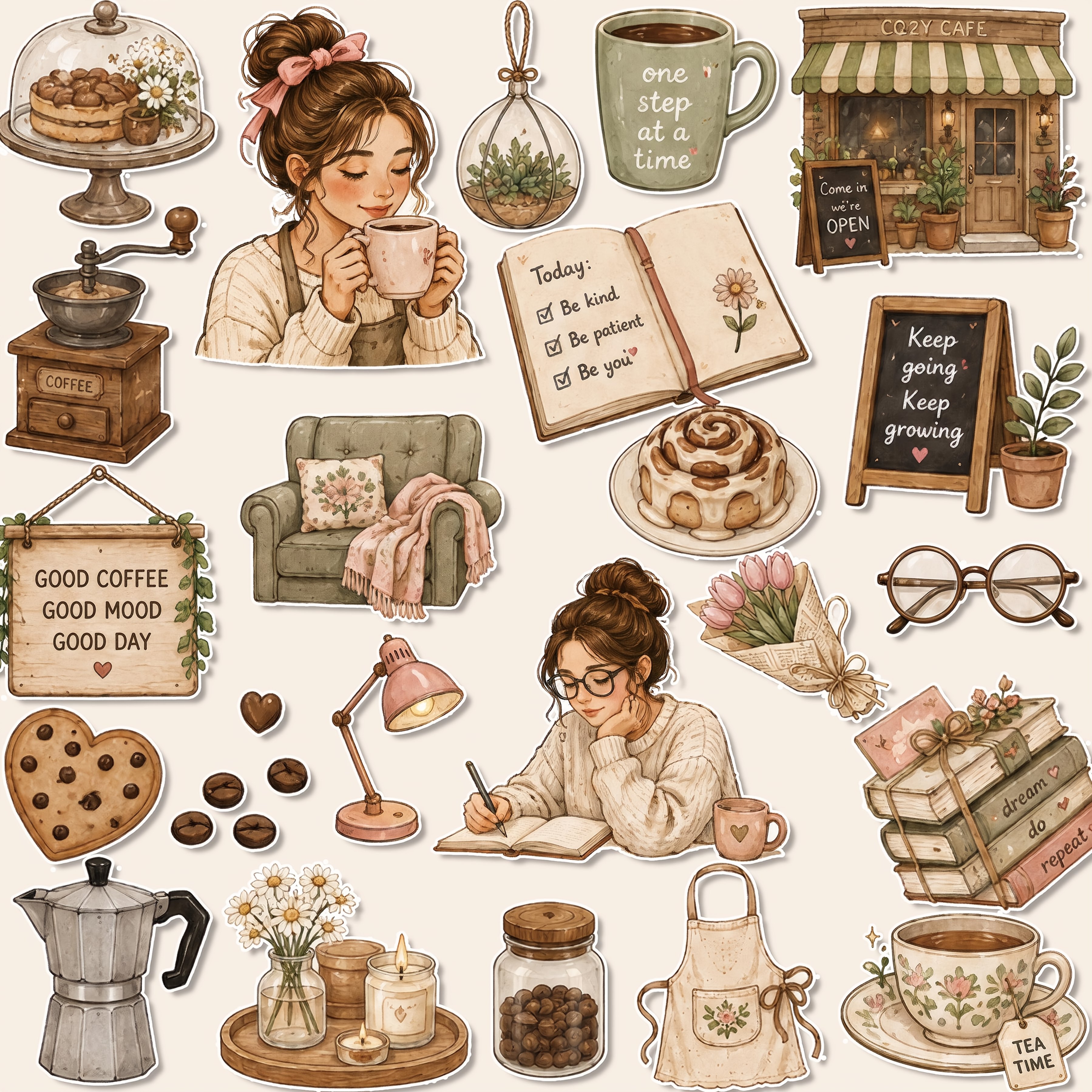 TEMU 1 Set, Vintage Coffee Reading And Study Themed Stickers, Planner Stickers, Office Stickers, Friendship And Love Gift Stickers, Packaging