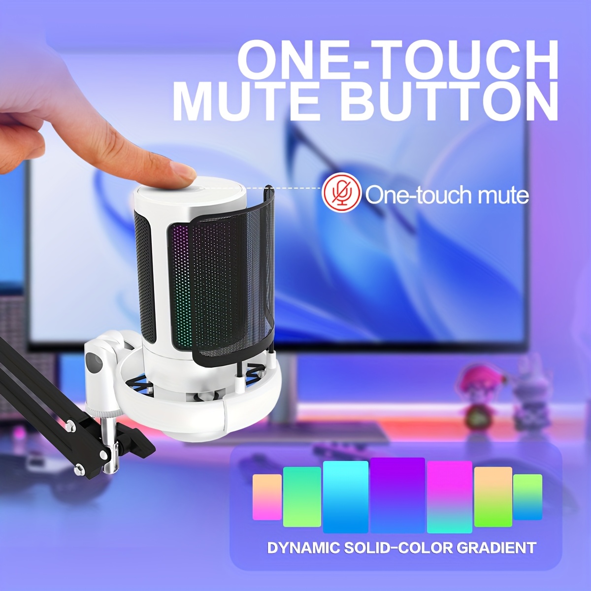 ميكروفون سطح المكتب USB بتصميم مرن بزاوية 360 درجة من ZEALSOUND، مجموعة مكبرات الصوت للألعاب RGB مع مUTE سريع، USB Type C، تسجيل البث المباشر والبودكاست، توصيل وتشغيل، استقبال واضح، شحن USB، ≤36 فولت