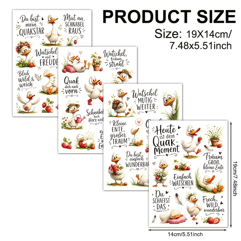TEMU 4pcs, Cute Pastoral German Pattern, Uv Dtf Waterproof Scratch-resistant Vinyl Material, Suitable For Crafts, Cups, Bottles, Laptops, Home Decor,