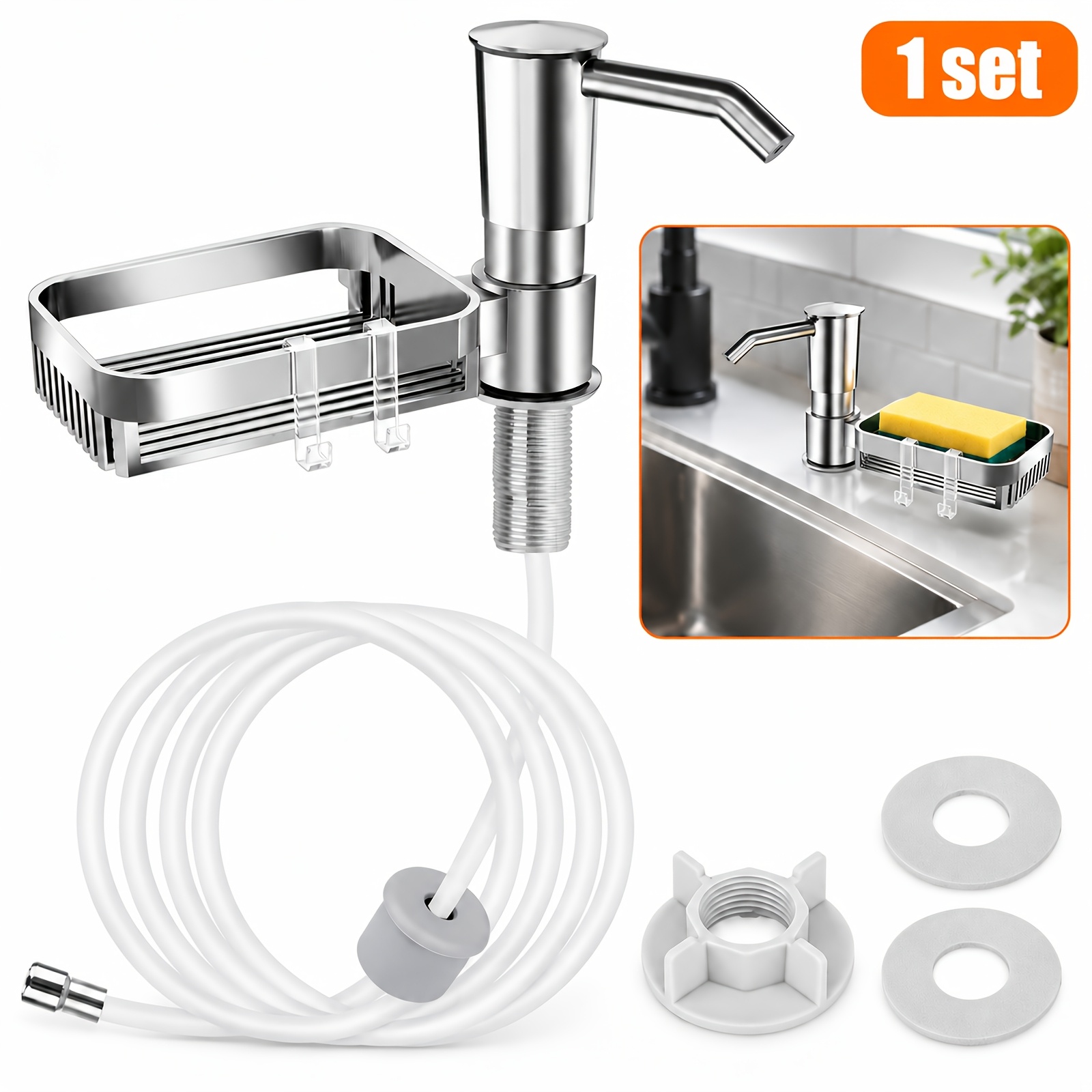 TEMU 360-degree Rotating Soap Dispenser Set, Soap Pump With Sponge Holder & 39" Extension Tube, Easy Diy Installation For Kitchen Sink, Bathroom