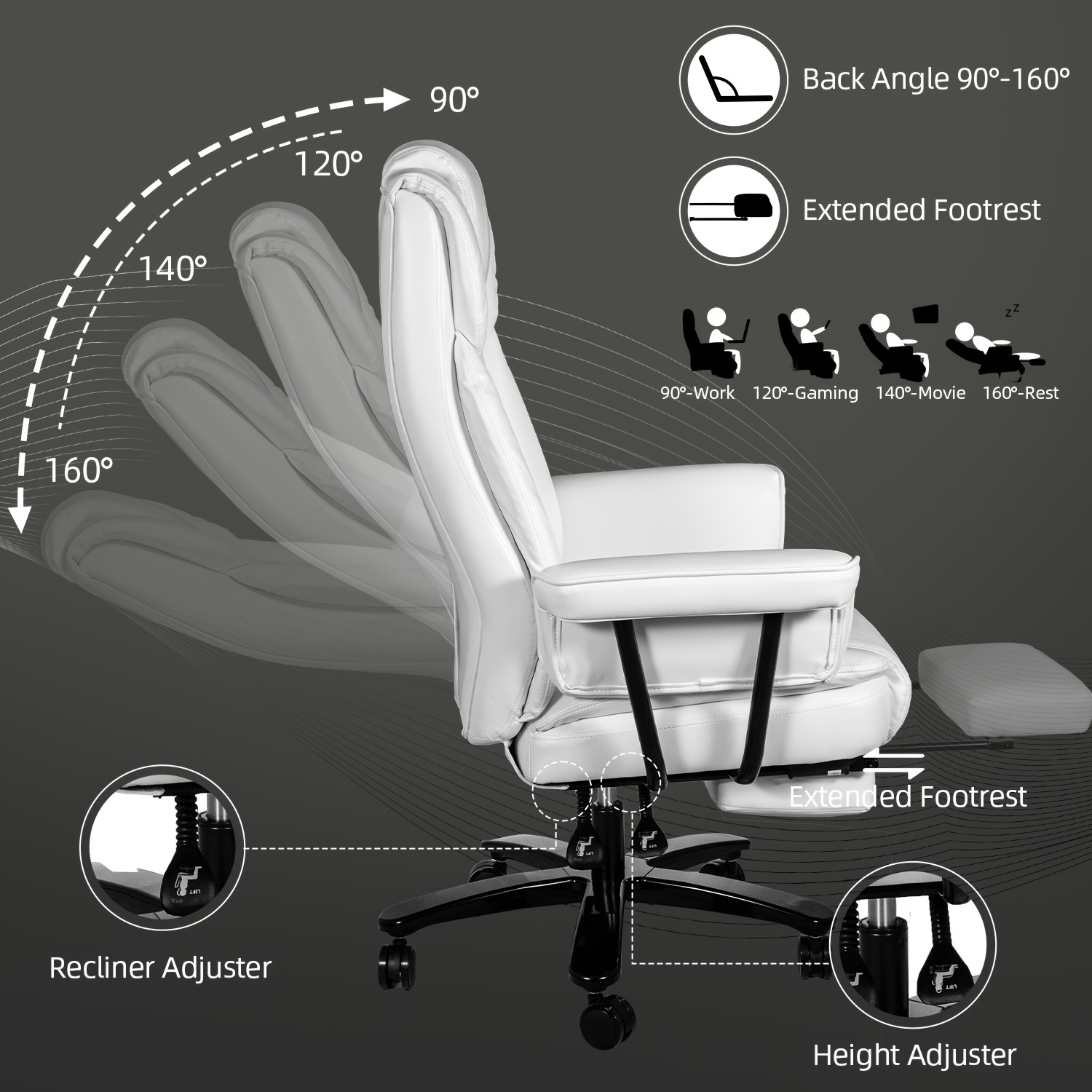 big tall office chair 400lbs wide seat 160 reclining Temu