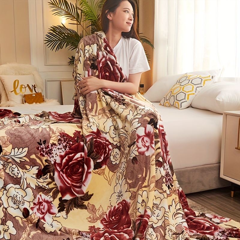preppy style floral patterned flannel fleece throw blanket   knitted polyester multipurpose blanket for sofa   camping cozy   bedding gift for dorm single double christmas present Product details 8