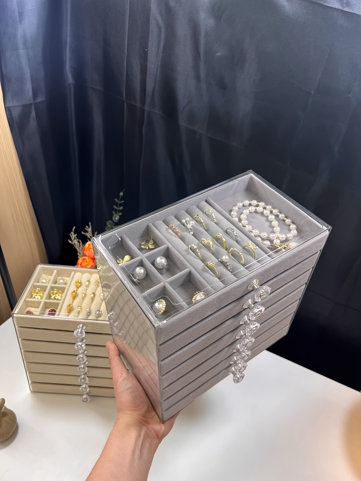 7 tier   large capacity velvet jewelry box luxurious stackable organizer with drawers for earrings rings necklaces bracelets and pendants   desktop display multi purpose use ideal for christmas halloween easter hanukkah and   holiday gifts jewelry organizer storage jewelry boxes Product details 4