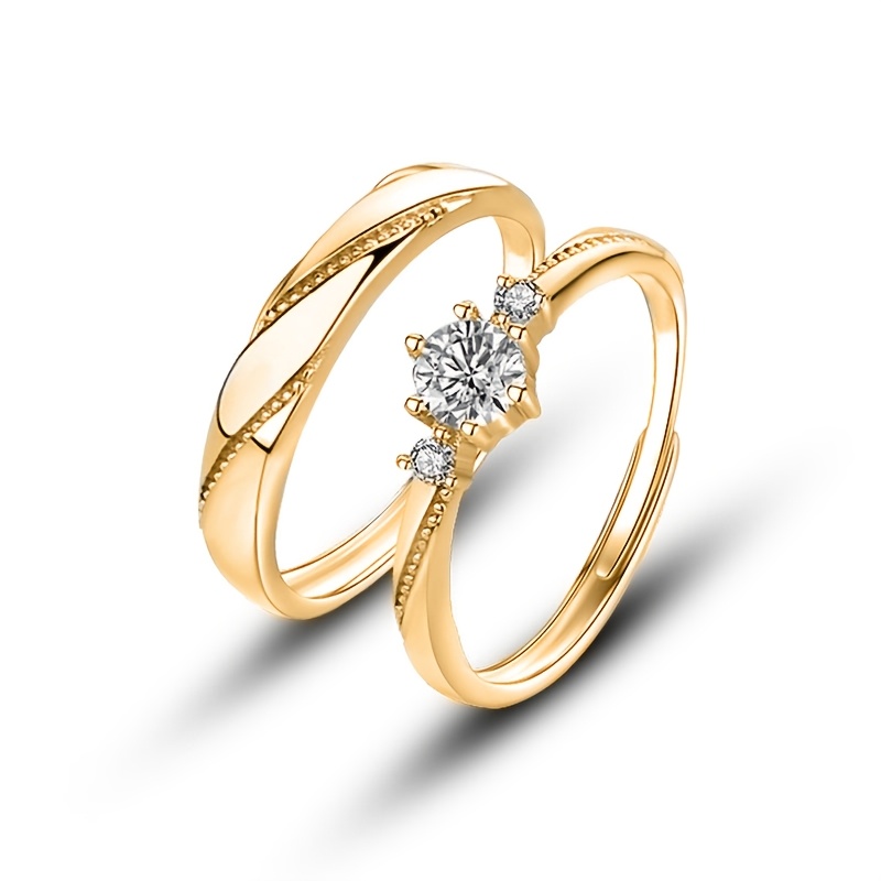 TEMU Juego de 2 anillos de de circonita cúbica sintética incrustada de abierto - Exquisito anillo de de cobre puro - Joyería de de boda para mujer -