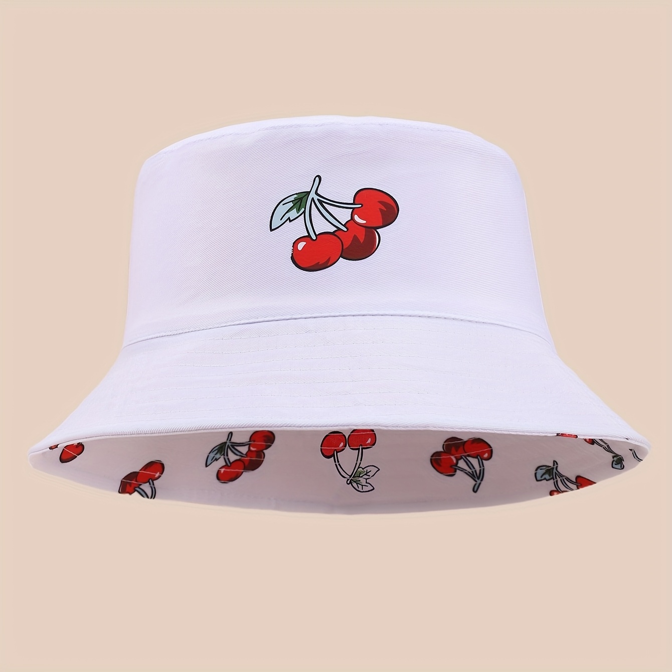 E-shop 1er-Pack Unisex Reversibler Kirschdruck Bucket Hat – Leichtes 100% Polyester, Verstellbar für Männer & Frauen, Frühling/Herbst-Reise- und