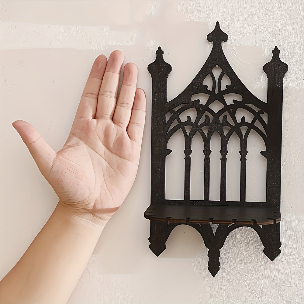E-shop Vintage Holz Gothic Stil Zaunförmiges Wandregal, Einfach und Atmosphärisch Geeignet für Zuhause, Wohnheim, Schlafzimmer Dekoration, Schwarzes
