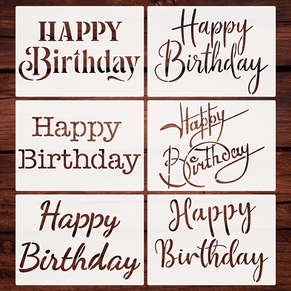 TEMU 6pcs Birthday Celebration Templates, Reusable And Washable Painting Templates, Suitable For Card Making, Balloon Templates, And Drawing Birthday