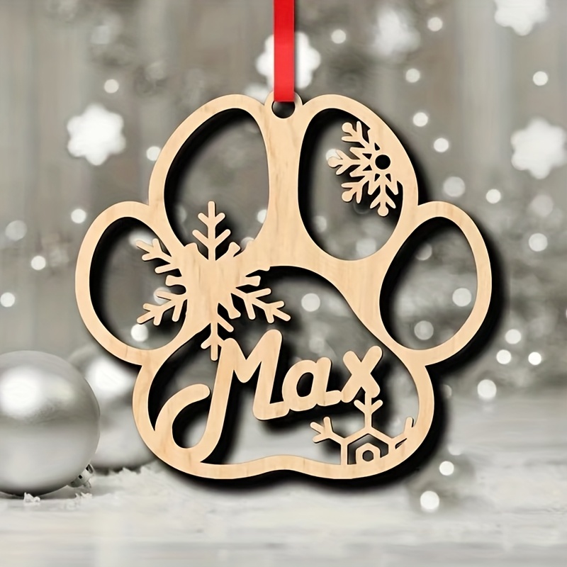 Image of Personalised Christmas Ornaments, Home Decor Wooden Dog Paw Tree Decoration, Hanging Bauble Wood Tags Snowflake Ball Gifts, Ornament New Year