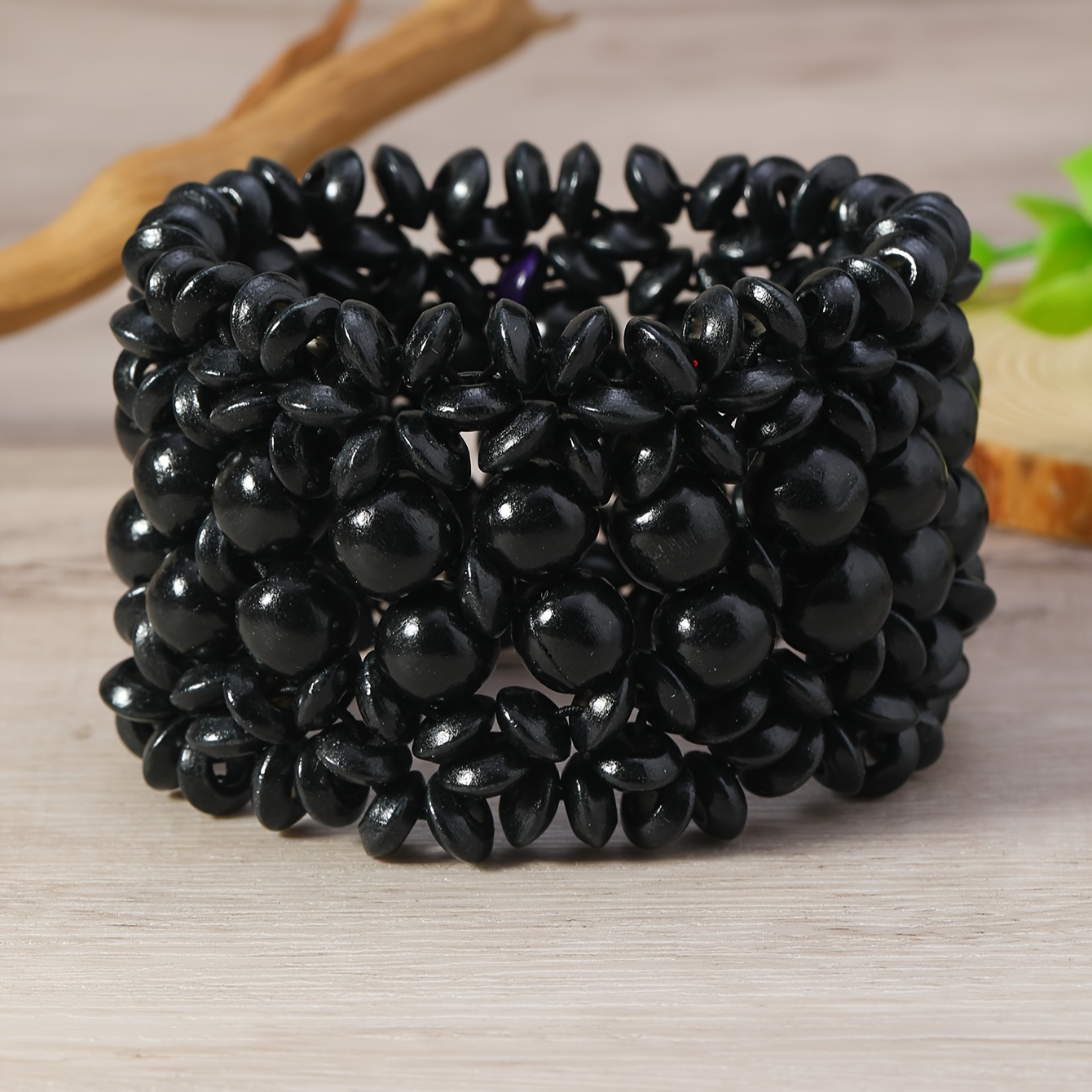 Boho Handcrafted Wooden Bead Bracelet, Vintage Style