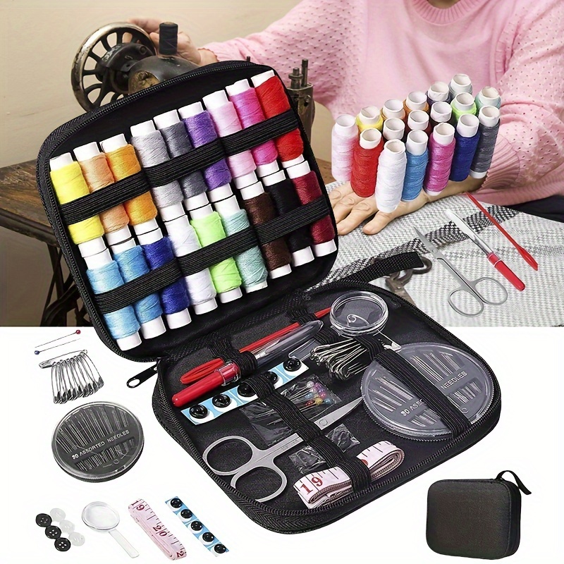 

Compact Sewing Kit - 67/128pcs Set With 24 Assorted Colors Thread, Needles, Scissors & More - Repairs