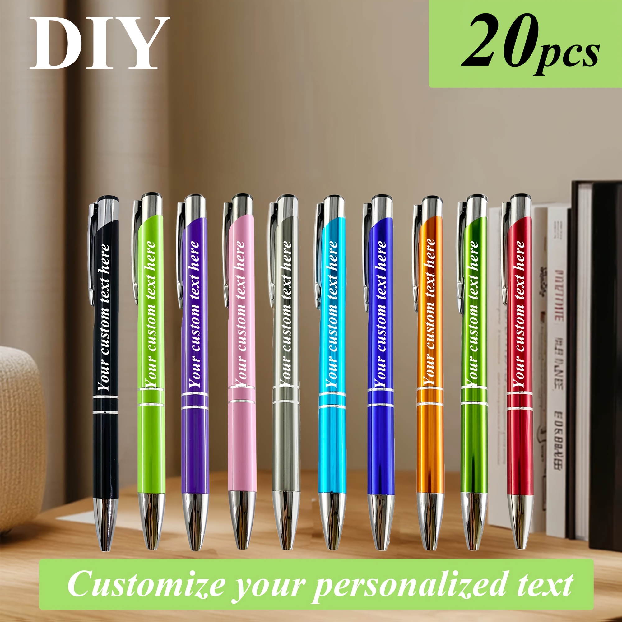 

20pcs Customizable Aluminum Ballpoint Pens With Retractable Fine Point, Personalized Engravable Message, Smooth Writing, Portable Clip For Business Promotions, Anniversaries, And