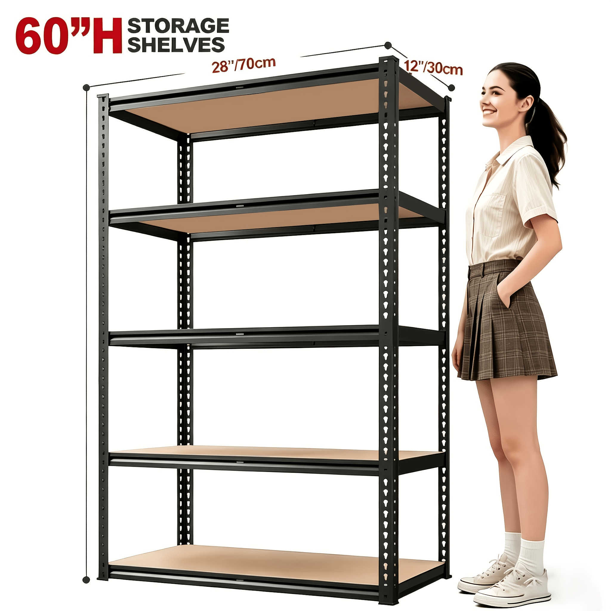TEMU 60/72" Garage Shelving Storage Shelves 5-tier, Black, 2000lbs Capacity Heavy Duty Adjustable Storage Shelve For Closet, Kitchen, Pantry & Garage