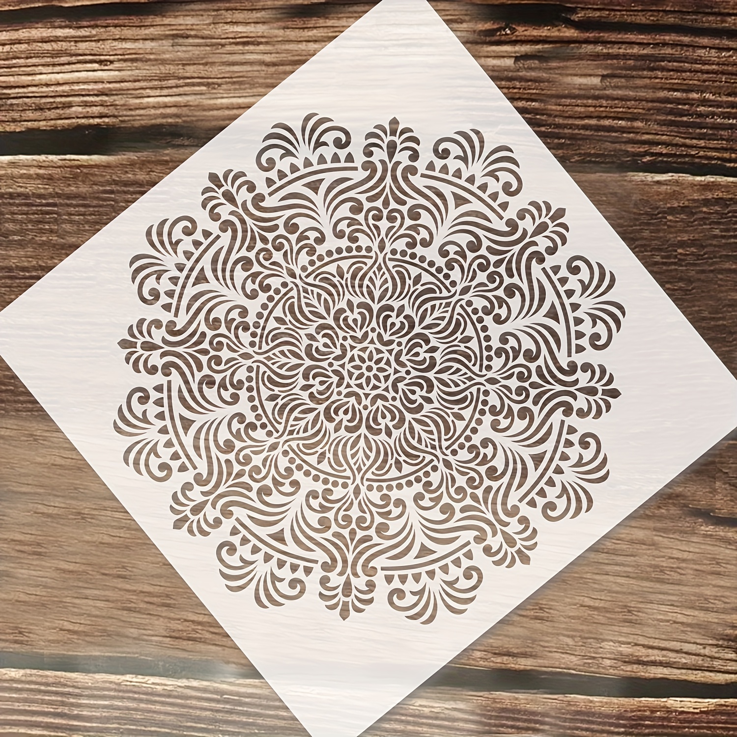 Image of 1pc Large Vintage Mandala Wall Stencil - Durable, Washable Plastic Template For Diy Artistic Painting And Home Decor, Ideal For Floors And Textiles, Home |vintage Design|washable Stencil