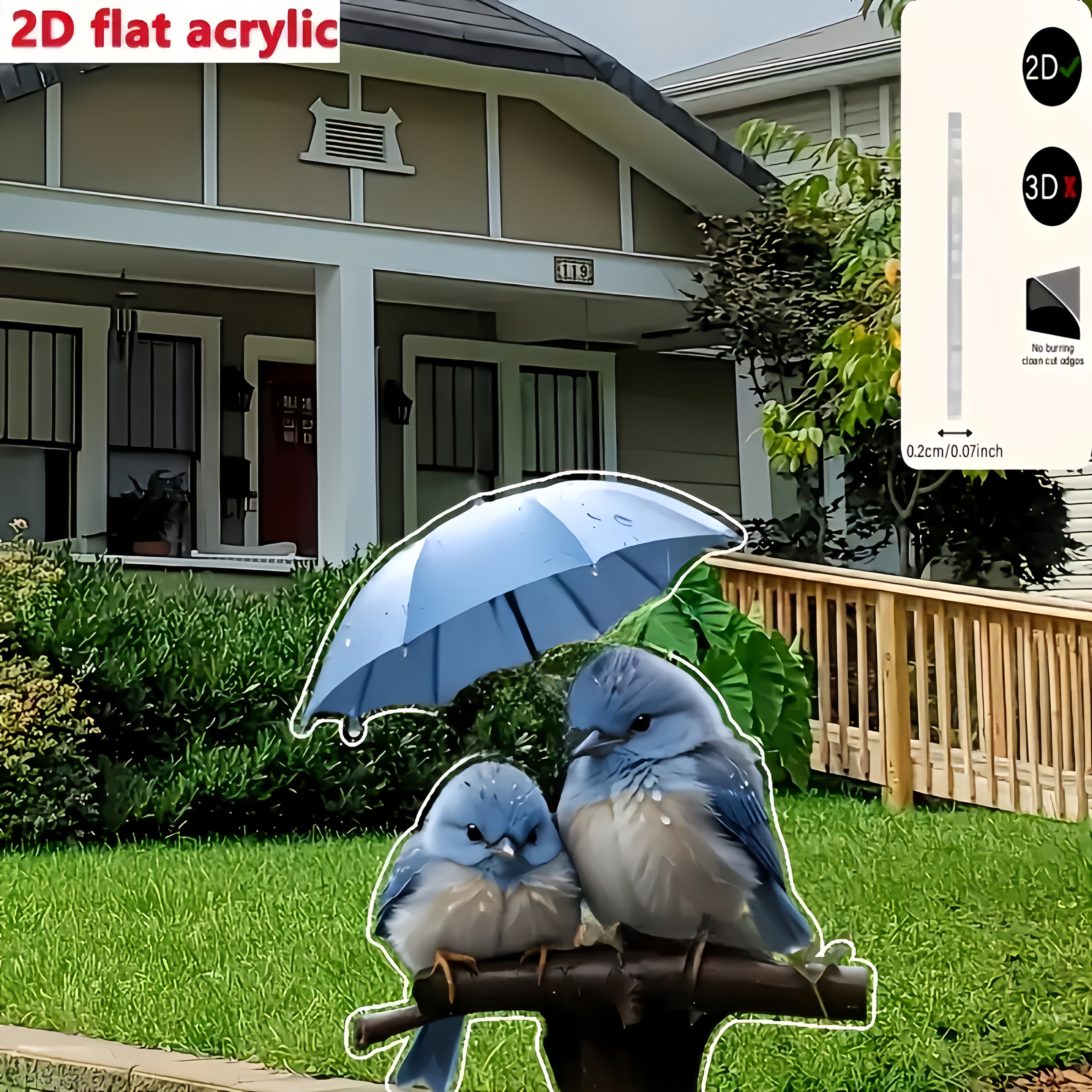 E-shop 2D Flache, 2D Flache Blaubeer-Regenschirm-Gartenpfähle - Acryl-Tierstatue, Outdoor Rasen Dekoration, Boden Installation, Tierthema, Kunststoff