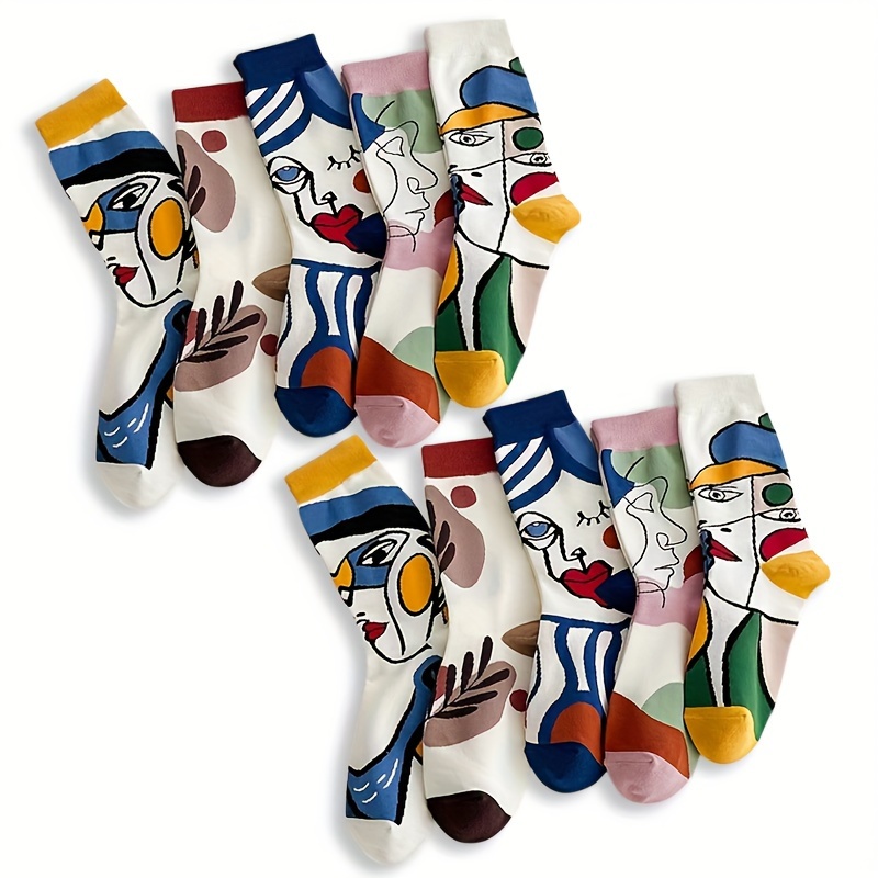 

Geometric Patterned Women's Socks - 5/10 Pairs, Polyester 85%, Spandex 15%, Knit Fabric, Breathable, Sweat-absorbent, Machine Washable, Non-knee Length