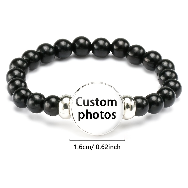 TEMU 1pc Black Plastic Bead Adjustable Retractable With Customizable Picture, Free Of Picture For Production, Classic Easy Design, Perfect Birthday