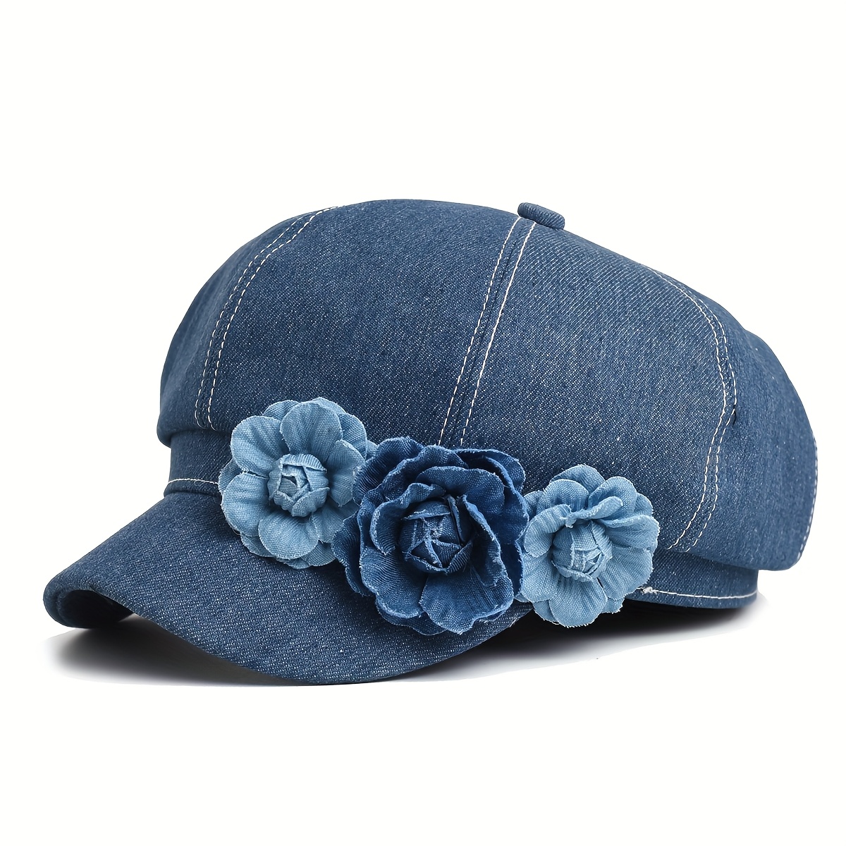 Image of Cowboy Fashion Big Flower Elegant Sweet Newsboy Hats Women Hat Small Face Small Sunshade Hat Octagonal Hat Women