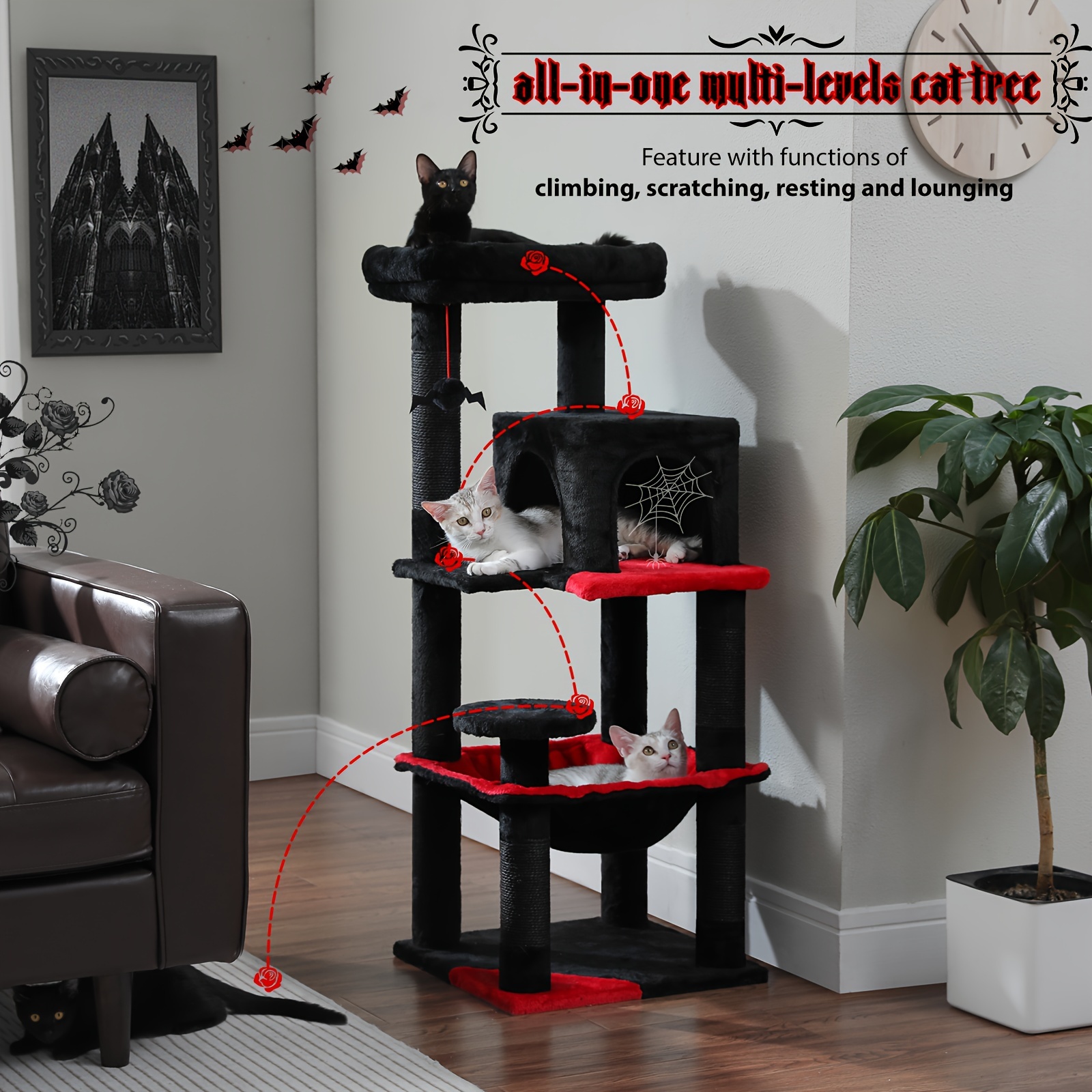 TEMU Tall Cat Tree 70.9"/45.7" | Multi-level Activity Center For Indoor Cats With Metal Frame, Large Hammock, Dual Condo Houses, And Scratching Posts