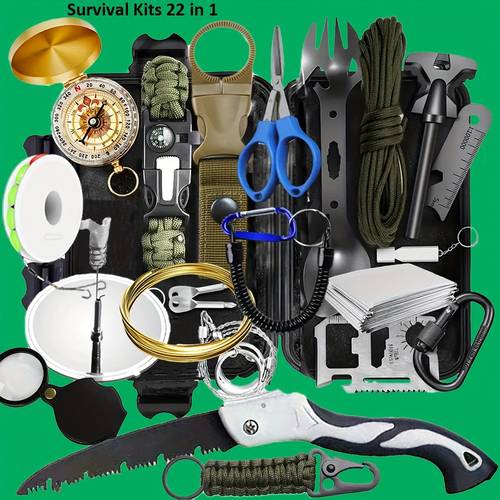 sos de 22 piezas - equipo y equipo de para camping, senderismo, pesca, caza - gadgets y regalos geniales para hombres, papá, esposo, , esenciales para regalos de , adiciones de viaje, juego de herramientas de y adiciones para camping