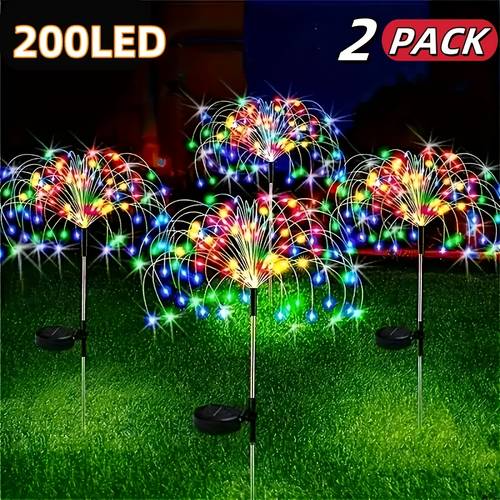 outdoor solar garden lights 2 pack 90 led copper wire garden fireworks lamp 8 decorative sparkles stake landscape light for pathway lawn decor colorful