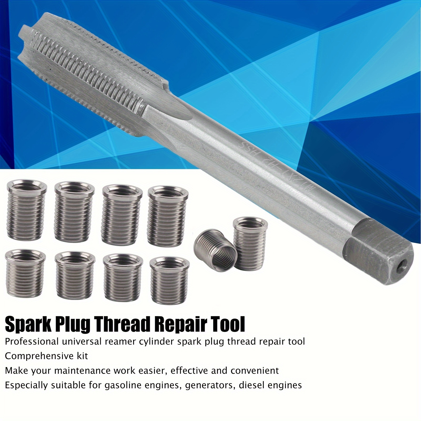 

Spark Plug Thread Repair Tool M10x1.0 Bolt + M12x1.0 Tap Auto Accessories Hardware Kit, Spark Plug Repair Tool Auto Spark Plug Repair Tool For Gasoline Engines, Generators