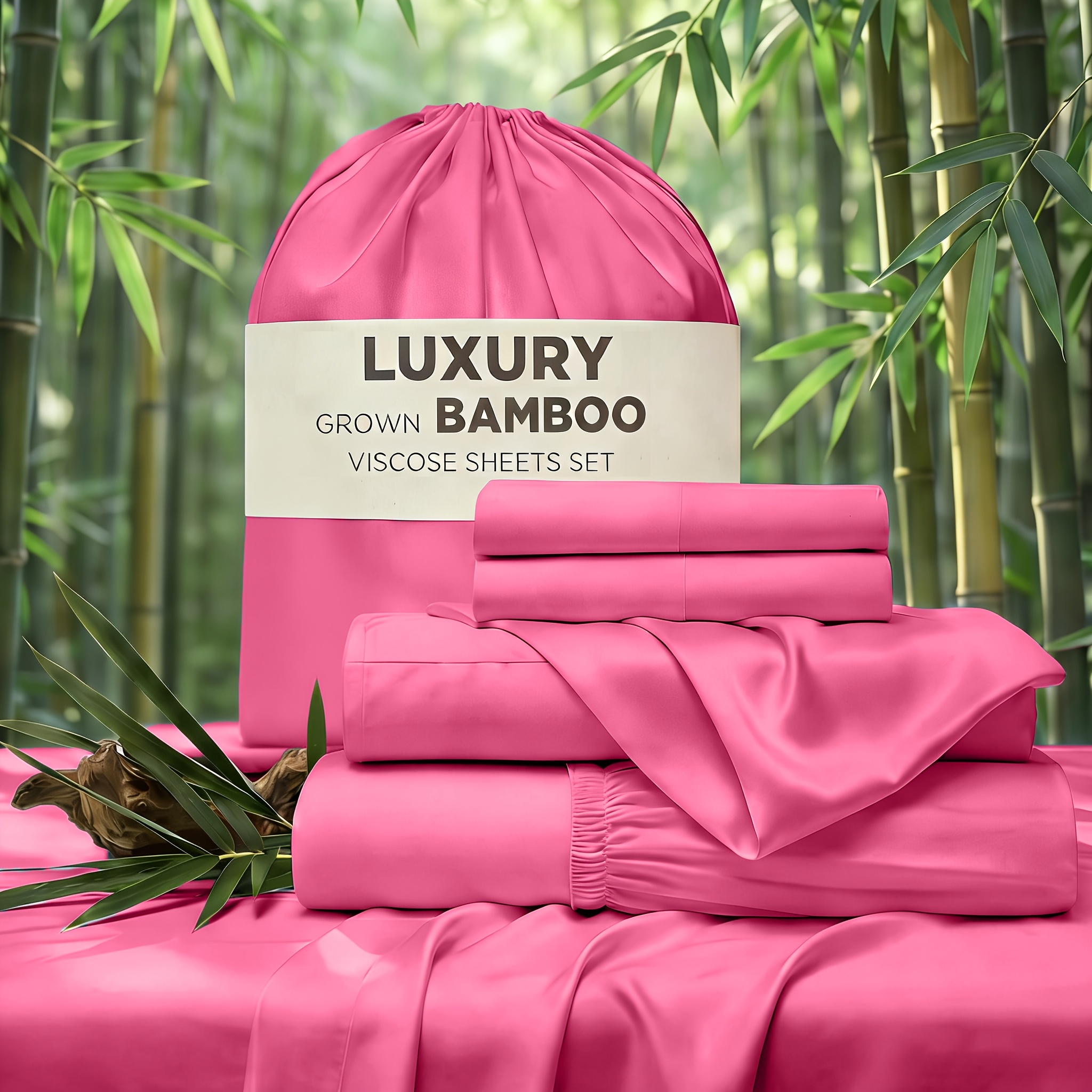 TEMU Sheet & Pillowcase Sets - 4pcs Bedding -rayon Derived From Bamboo, Deep Pocket Up To 16" Hotel Luxury, , Cooling Bed Sheets - Wrinkle, Fade, Stain Resistant Suitable For Room Decor