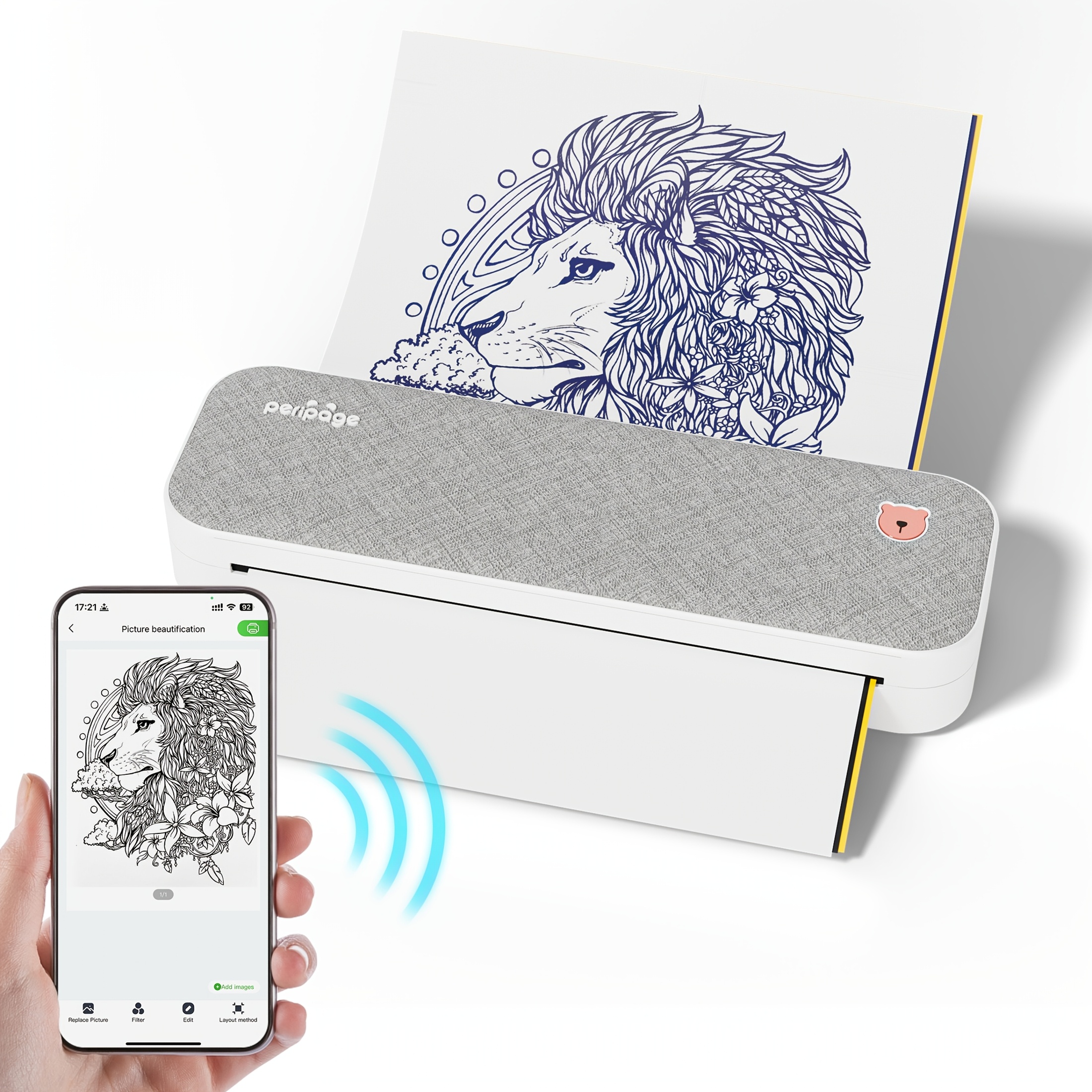 TEMU Stampante Termica Senza PeriPage A4 per Stencil di Tatuaggi da Viaggio Mobile, con 1 Rotolo di Carta Termica Compatibile con & OS, Supporto alla