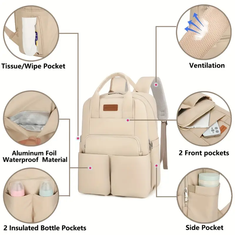 plain color diaper bag multifunctional waterproof mommy backpack large travel backpack christmas halloween thanksgiving day easter new year gift details 2