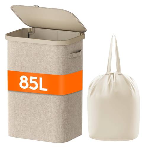 85L/180L Large Laundry Basket with Lid & Removable Bags - Heavy-Duty Foldable Hamper with Sturdy Plastic Frame, Collapsible Design & Carry Handle for Laundry Room, Bedroom, Bathroom, Dorm - Durable Polyester Storage Bin