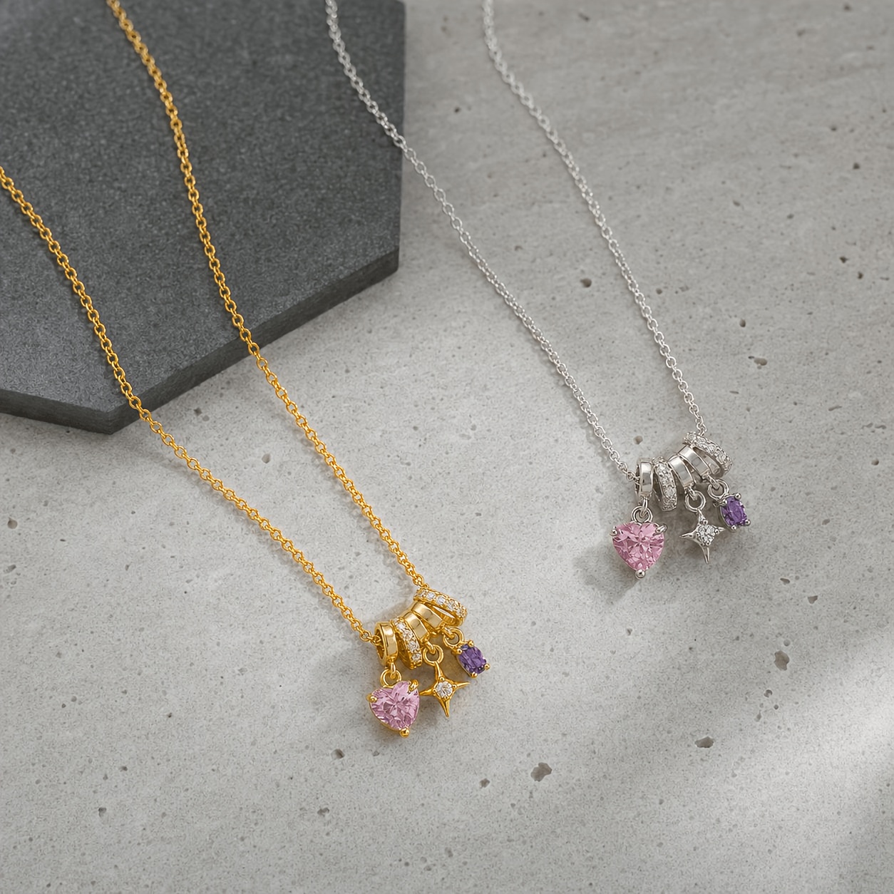 Women's Multicolor Synthetic Zirconia Heart & Star Pendant Necklace