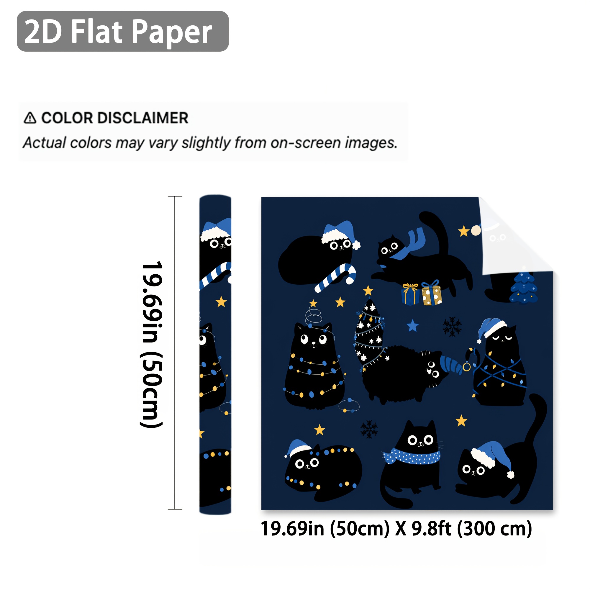 TEMU 1 Rolle Weihnachtsgeschenkpapier mit schwarzer Katzenmuster, 1,64ft x 9,84ft, Geschenkverpackungspapier für Geschenkverpackung,