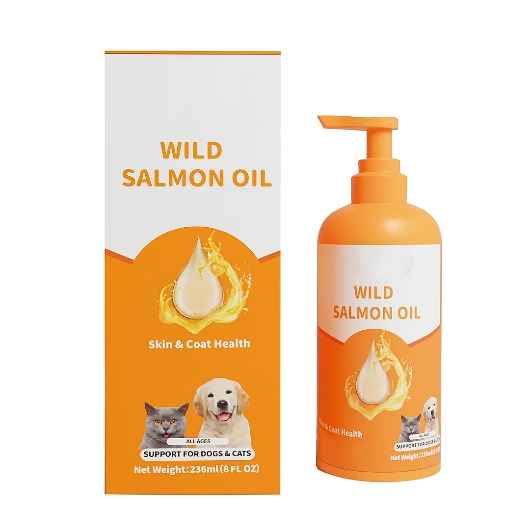 8fl.oz Premium Salmon Pet Oil With Epa & Dha - Eyes Bright, Coat Health For , Ideal For All Ages & Breeds, Works With Wet Or Dry Food, Salmon Oil For Dogs