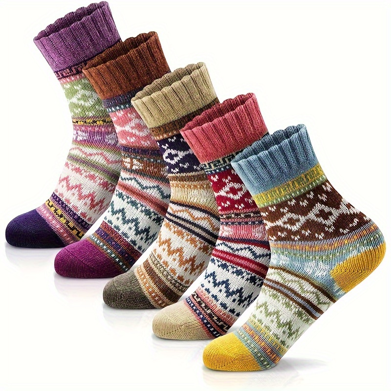 

5 Pairs Of Women's Winter Socks, Thick, Soft, Warm, Knitted, Hiking, Skiing, Casual Socks, Christmas Gift, Outdoor Socks