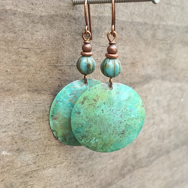 

Bohemian Vintage Large Round Disk Dangle Earrings - Boho Chic Alloy Drop Earrings With Iron Ear Needle For Daily Wear & Gift-giving, No Plating - Versatile Fashion Accessory For All Seasons