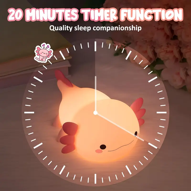 anime axolotl night light cute silicone pink dimmable rechargeable led with 1200mah lithium battery usb charging touch lamp for christmas sleep bedside room decor Product details 2