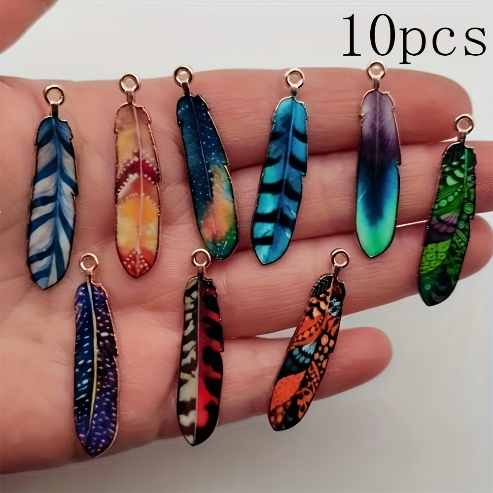 E-shop 10 Stück Boho Style Feder-Anhänger aus Zinklegierung, bunte Emaille-Anhänger für Halskette, Ohrringe, Schlüsselanhänger, -Accessoires für Damen