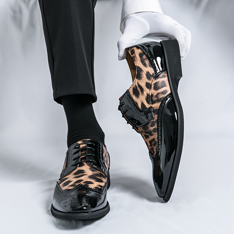 plus size casual pointed toe leopard print mens shoes - Temu