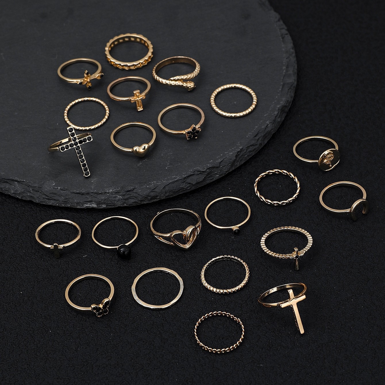 22pcs Alloy Rhinestone Stackable Ring Set