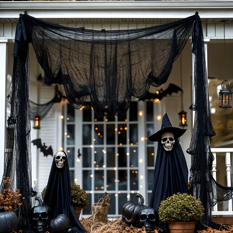 1pc/10pcs Black & White + Spider Web Mesh, Dark Gothic Style with Sheer Fabric and Irregular Netting / Wrinkled Drape Effect for a Lightweight Transparent Look - Perfect Halloween Decor to Create Mystery Atmosphere: Ideal Party Props or Porch Staircase Adornment