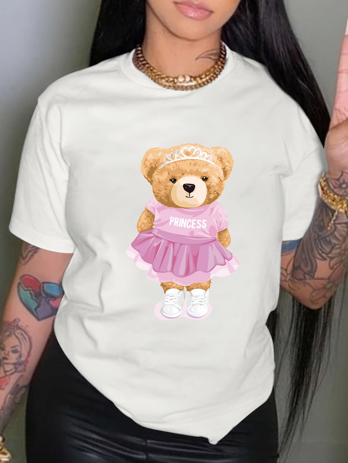 Cool Little Bear Print Drop Shoulder T shirt Short Sleeve - Temu Canada