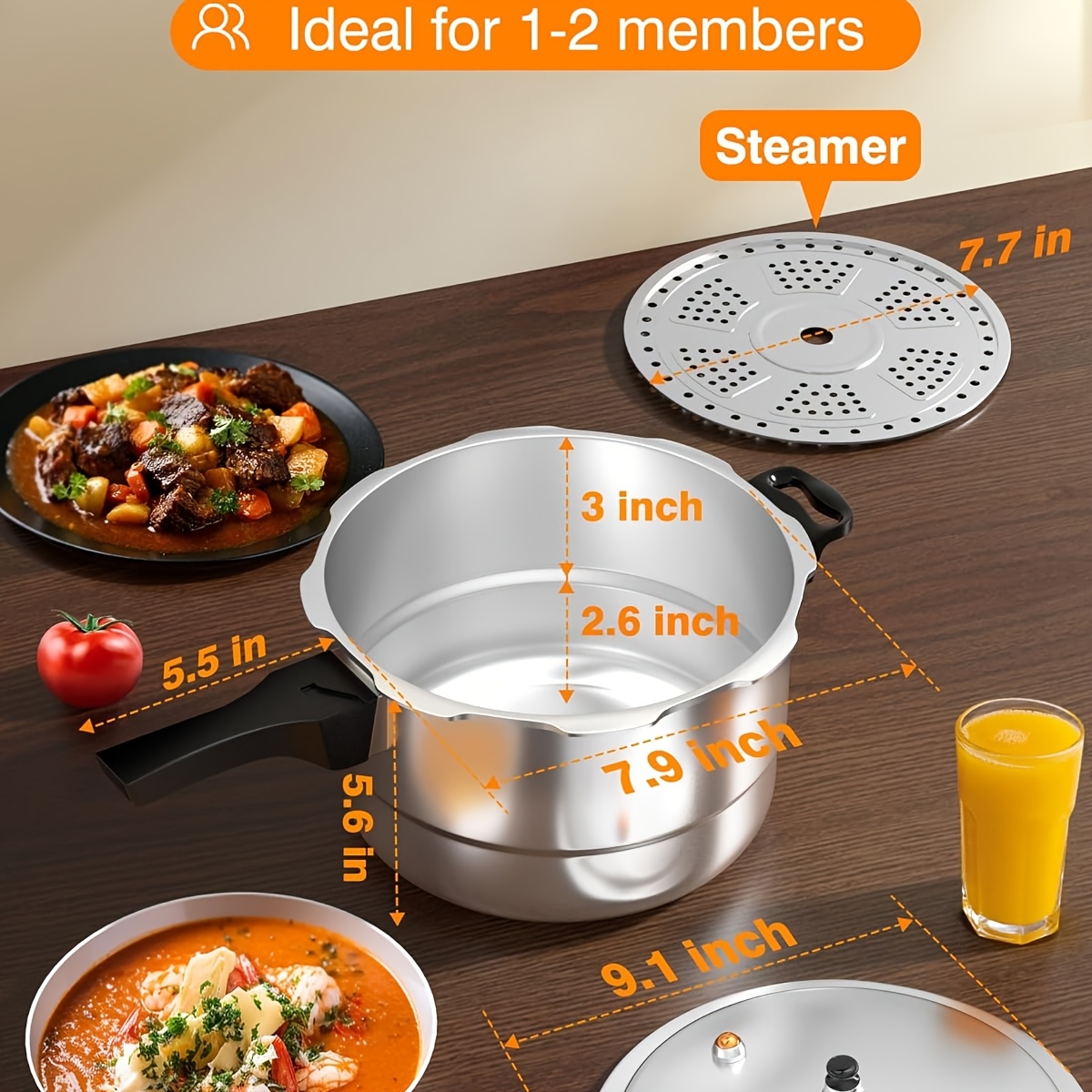 TEMU Wantjoin Heavy-duty 4qt Pressure Cooker And Canner With Locking Lid - Compatible With Gas/induction Stovetops, Release Valve & Safety Lock,