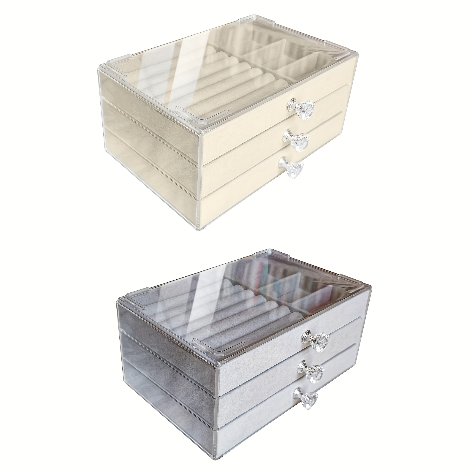 2pcs jewelry storage box set three layer portable with glass lid organizer for earrings display and ring display Product details 4