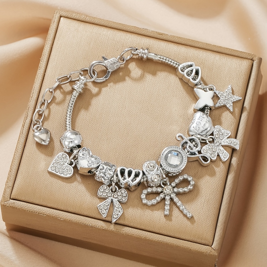 TEMU 1 Luxurious Handmade Bead Rhinestone Bracelet With Adjustable , Star, And Note Designs, Elegant Gift Suitable For Parties And Casual Wear