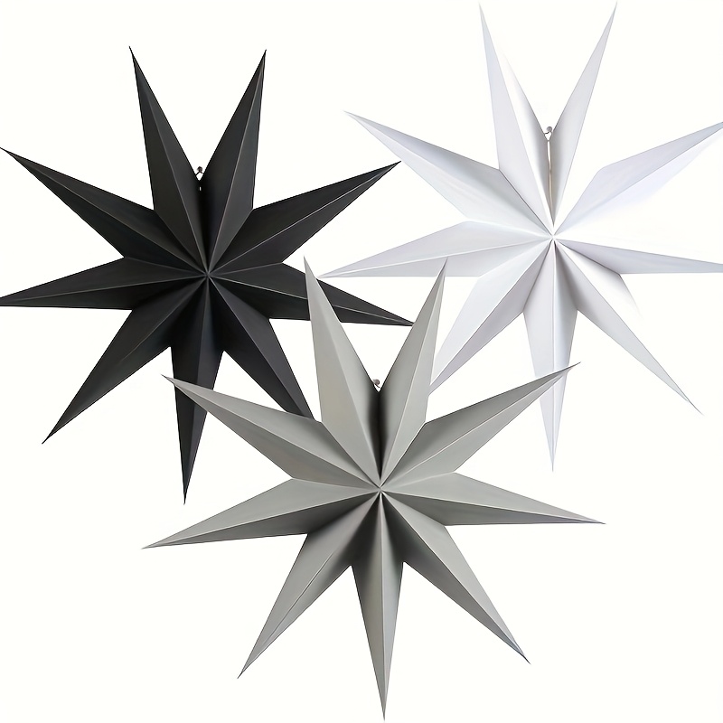 TEMU 3pcs Nine-pointed Star Decorations - Elegant Hanging Lantern-like Ornaments, No Electricity Needed, Lightweight Party Decor For Christmas,