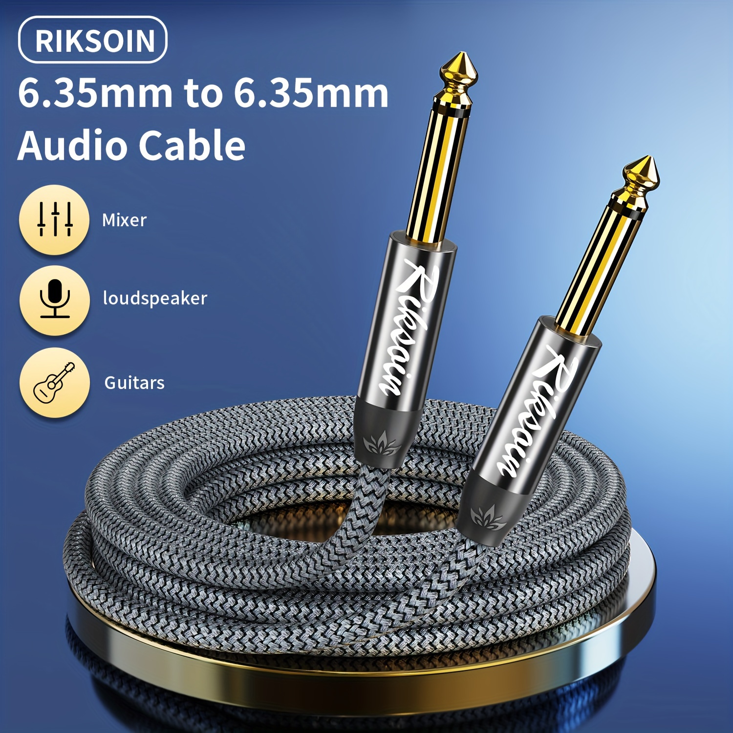 Image of Riksoin 6. Audio Cable 1/4 Inch Trs Instrument Cable . Guitar Bass Amp Nylon Braided Cord 6. Male Jack Stereo Audio For Electric Guitar, Bass, Keyboard, Mixer, Amplifier, Speaker, Microphone