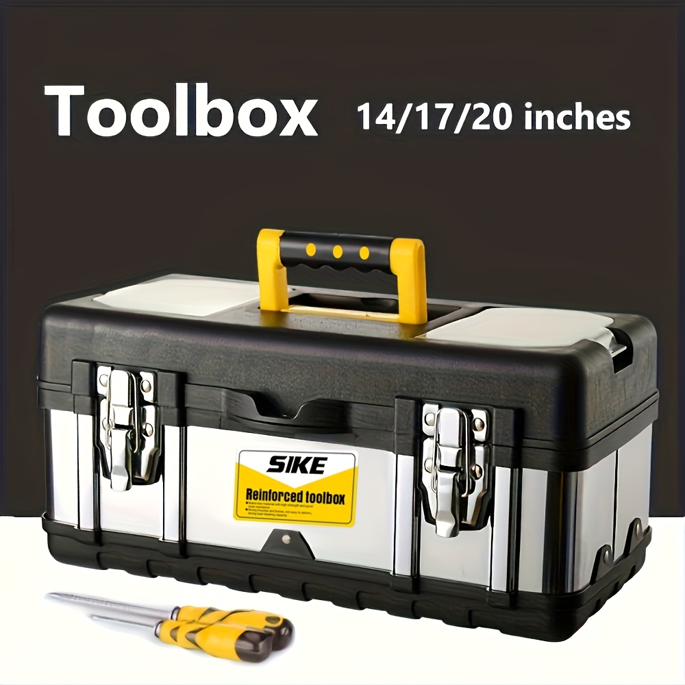 1pc Multi-Function Hardware Household Stainless Steel Industrial Grade Plastic Box, Portable Double-Layer Storage Box, Suitable for Hardware Electrician Decoration And Auto Repair Tool Storage, Thickened, Anti-Fall, Waterproof And Antifreeze