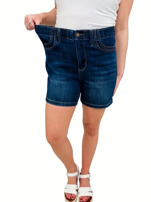 womens plus size elastic denim shorts outdoor comfortable clothing suitable for spring and summer machine washable ladies to wear