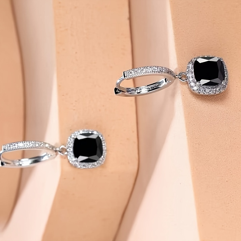 Square Zirconia Inlaid Earrings for Daily Wear